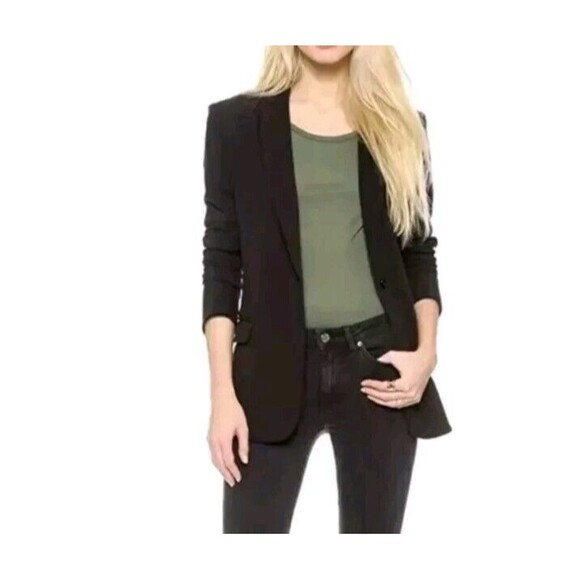 Norma Kamali Boyfriend Blazer Jacket Black Pin Stripe  Single Button NWT - Picture 5 of 10